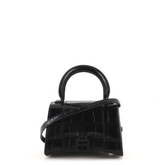 Balenciaga Hourglass Top Handle Bag Crocodile Embossed Leather Mini