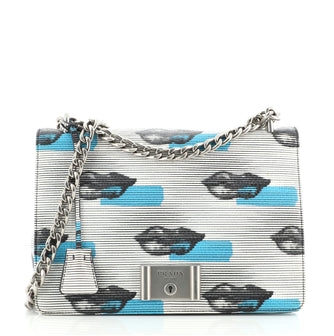 Prada Lock Flap Chain Shoulder Bag Printed Vitello Daino Medium