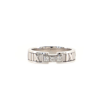 Tiffany & Co. Three Diamond Atlas Band Ring 18K White Gold with Diamonds 5.5mm