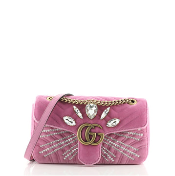 Gucci GG Marmont Flap Bag Embellished Matelasse Velvet Small