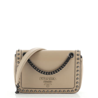 Prada Chain Flap Bag Studded Glazed Calfskin Medium