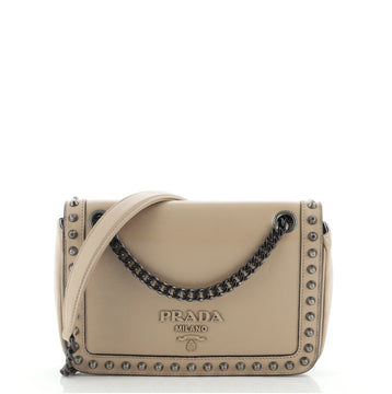 Prada Chain Flap Bag Studded Glazed Calfskin Medium