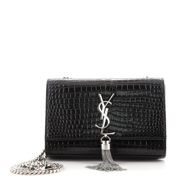 Saint Laurent Classic Monogram Tassel Crossbody Bag Crocodile Embossed Leather Small