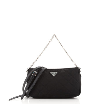 Prada Chain Zip Shoulder Bag Quilted Tessuto Small