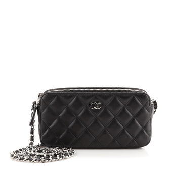 Chanel Double Zip Clutch with Chain Quilted Lambskin