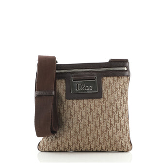 Christian Dior Vintage Zip Messenger Bag Diorissimo Canvas and Leather Small