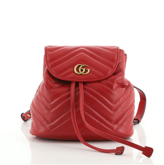 Gucci GG Marmont Drawstring Backpack Matelasse Leather Mini