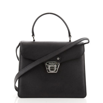 Salvatore Ferragamo Gancini Convertible Top Handle Bag Saffiano Leather Medium