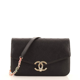 Chanel Thread Around Chain Flap Bag Quilted Caviar Medium