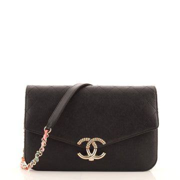 Chanel Thread Around Chain Flap Bag Quilted Caviar Medium