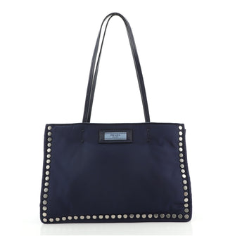 Prada Etiquette Tote Studded Tessuto Medium