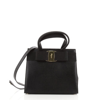 Salvatore Ferragamo Convertible Vara Bow Tote Lizard Embossed Leather Small