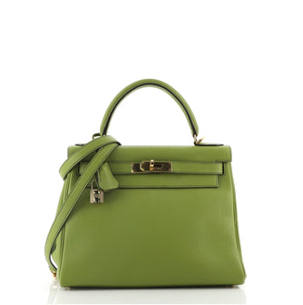 Hermes Kelly Handbag Green Togo with Gold Hardware 28