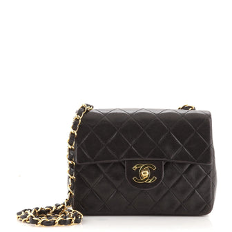Chanel Vintage Square Classic Single Flap Bag Quilted Lambskin Mini