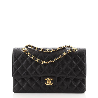 Chanel Vintage Classic Double Flap Bag Quilted Caviar Medium