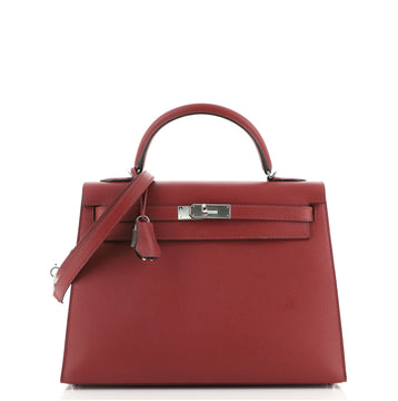 Hermes Kelly Handbag Red Epsom with Palladium Hardware 32