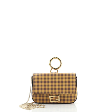 Fendi Chain Baguette Charm Bag Printed Leather Nano