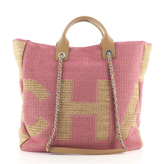 Chanel Deauville Logo Shopping Tote Printed Raffia Large