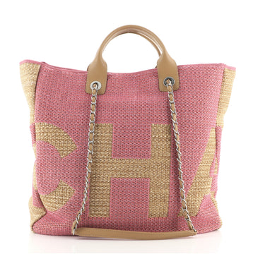 Chanel Deauville Logo Shopping Tote Printed Raffia Large
