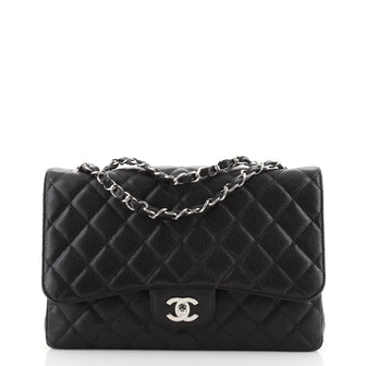 Chanel Vintage Classic Single Flap Bag Quilted Caviar Jumbo