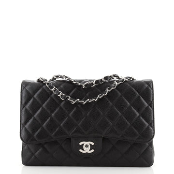 Chanel Vintage Classic Single Flap Bag Quilted Caviar Jumbo
