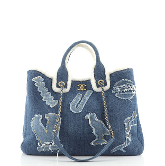 Chanel Egyptian Hieroglyph Tote Denim and Shearling