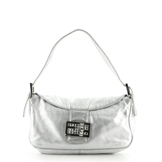 Fendi Round Flap Baguette Metallic Leather with Crystal Detail