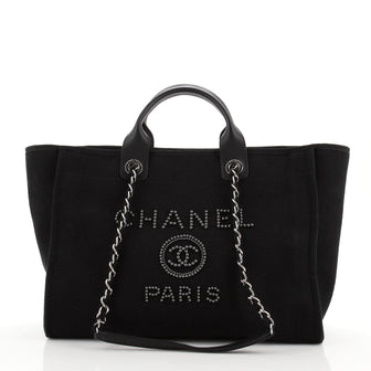 Chanel Deauville Tote Pearl Embellished Canvas Medium