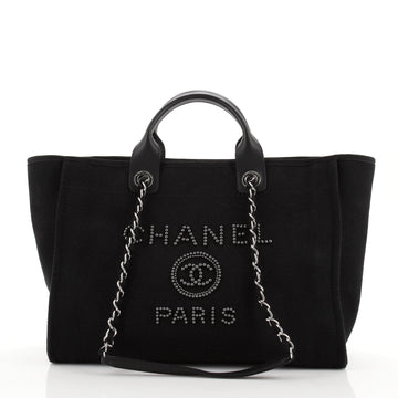 Chanel Deauville Tote Pearl Embellished Canvas Medium