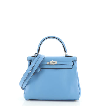 Hermes Kelly Handbag Blue Swift with Palladium Hardware 25