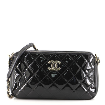 Chanel Double Zip Clutch with Chain Quilted Patent Medium