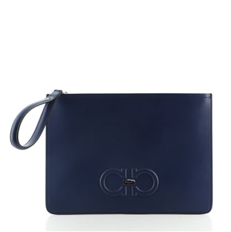 Salvatore Ferragamo Gancini Wristlet Clutch Leather Medium