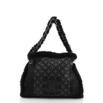 Chanel Square Stitch Chain Tote Quilted Shearling
