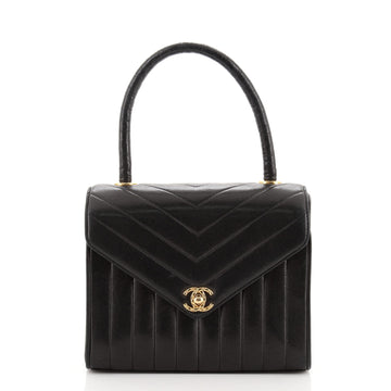 Chanel Vintage Envelope Flap Top Handle Bag Chevron Lambskin Small