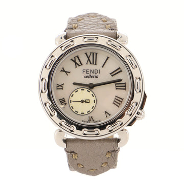 Fendi Selleria Subdial Quartz Watch Stainless Steel and Leather with Mother of Pearl 37