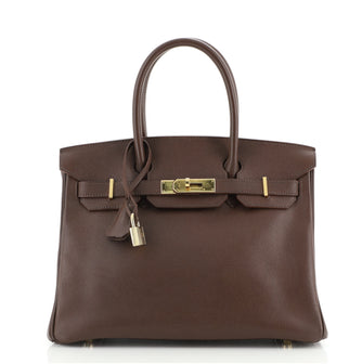 Hermes Birkin Handbag Brown Courchevel with Gold Hardware 30