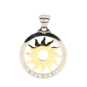 Bvlgari Tondo Sun Pendant Necklace Stainless Steel with 18K Yellow Gold