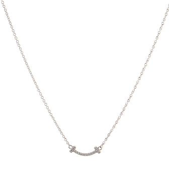 Tiffany & Co. T Smile Pendant Necklace 18K White Gold with Diamonds Mini