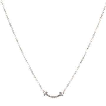 Tiffany & Co. T Smile Pendant Necklace 18K White Gold with Diamonds Mini