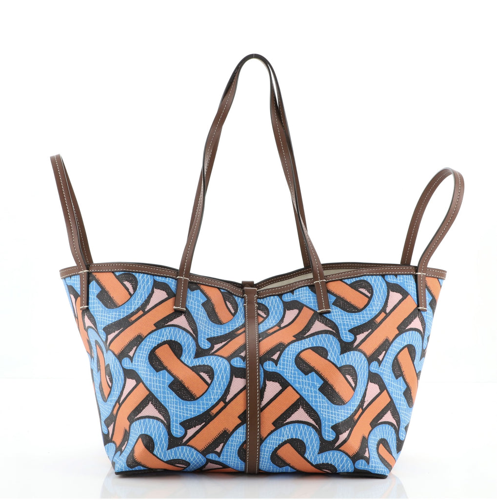 Burberry Beach Tote Monogram E-Canvas Mini Blue 7846778