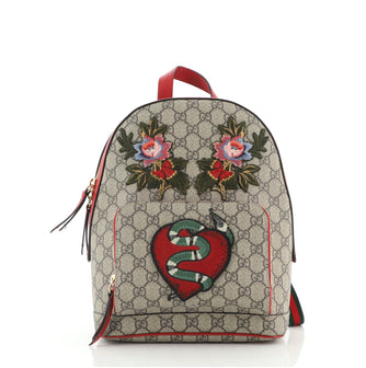 Gucci Zip Pocket Backpack Embroidered GG Coated Canvas Small