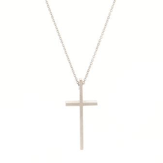 Tiffany & Co. Slim Cross Pendant Necklace 18K White Gold
