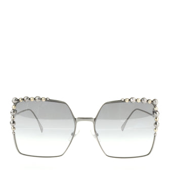 Fendi Square Dots Sunglasses Embellished Metal
