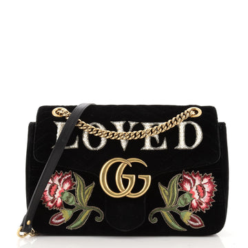 Gucci GG Marmont Flap Bag Embroidered Matelasse Velvet Medium