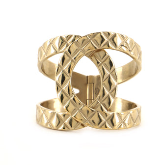 Chanel CC Hinged Cuff Bracelet Quilted Metal Wide