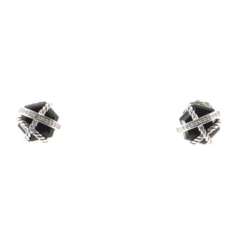 David Yurman Cable Wrap Stud Earrings Sterling Silver with Onyx and Diamonds 10mm