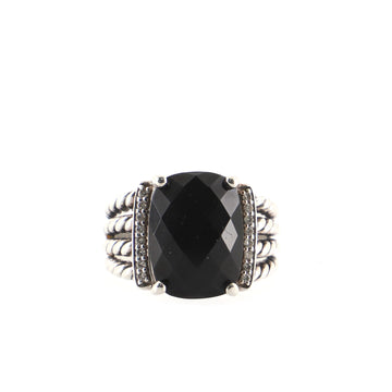 David Yurman Wheaton Ring Sterling Silver with Onyx and Diamonds 16mm