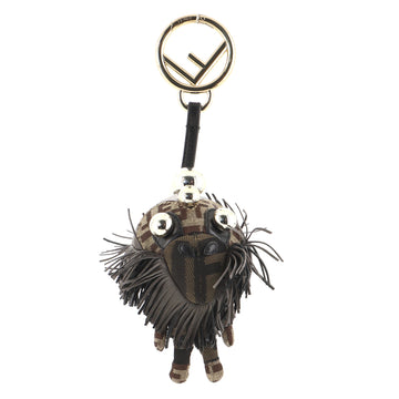 Fendi Space Monkey Bag Charm Zucca Canvas with Embellished Leather