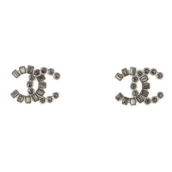 Chanel CC Stud Earrings Crystal Embellished Metal