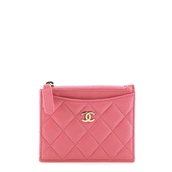 CHANEL Caviar Quilted Crystal Zip Card Holder Wallet Light Pink 1068635